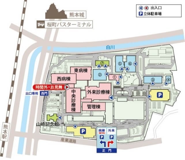 熊本大学病院のキャンパスマップ